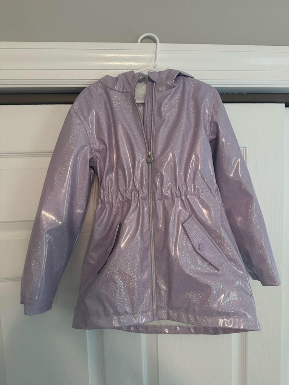 205 Collins Girls' Shimmery Lilac Hooded Raincoat Jacket- size 6